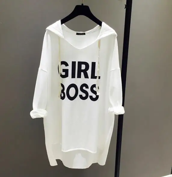 Женская свободная рубашка с капюшоном блузка средней длины длинным рукавом и