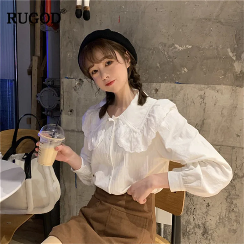 RUGOD Корейская женская блузка для девочек топы 2019 Новая Элегантная белая рубашка