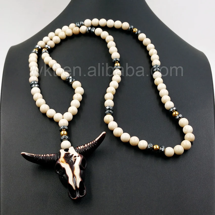 Ожерелье с длинной рожковой головкой из смолы длиной 32 дюйма шариками гематита