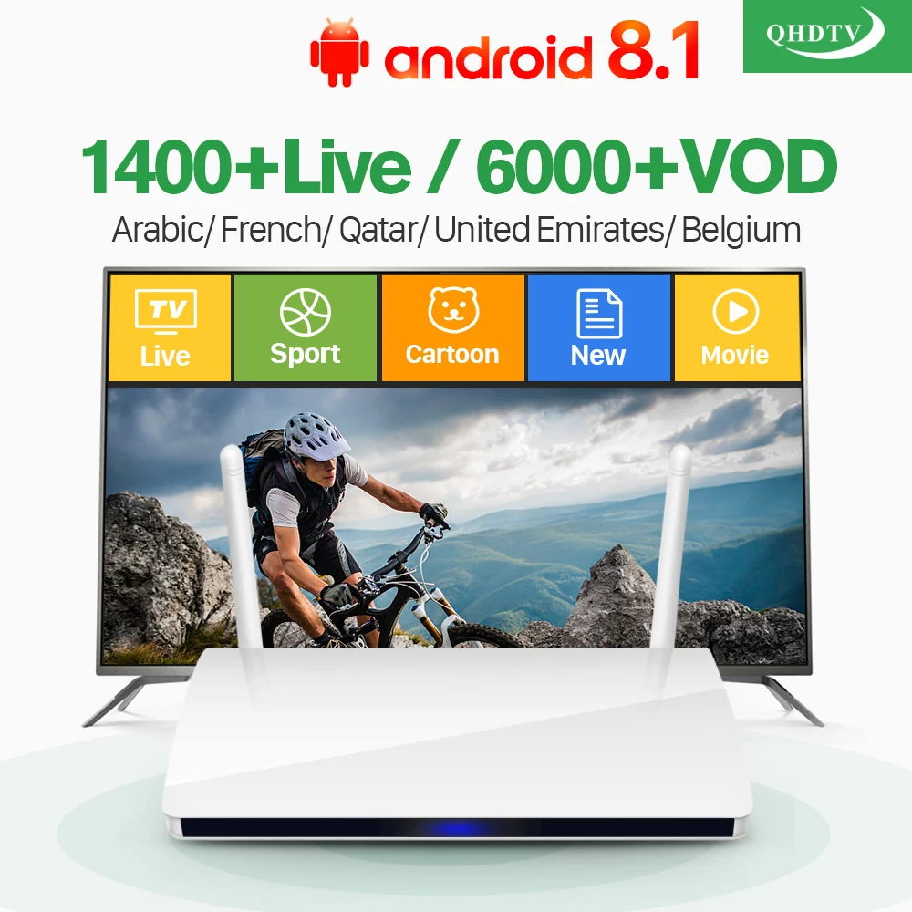 Арабский IP ТВ приставка R6 Android 8,1 QHD ТВ 1 год Код IP ТВ подписка Франция арабский Бельгия Нидерланды Испания IPTV приставка