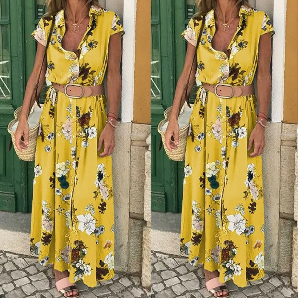 Женское длинное пляжное платье рубашка Boho элегантный вечерний сарафан с