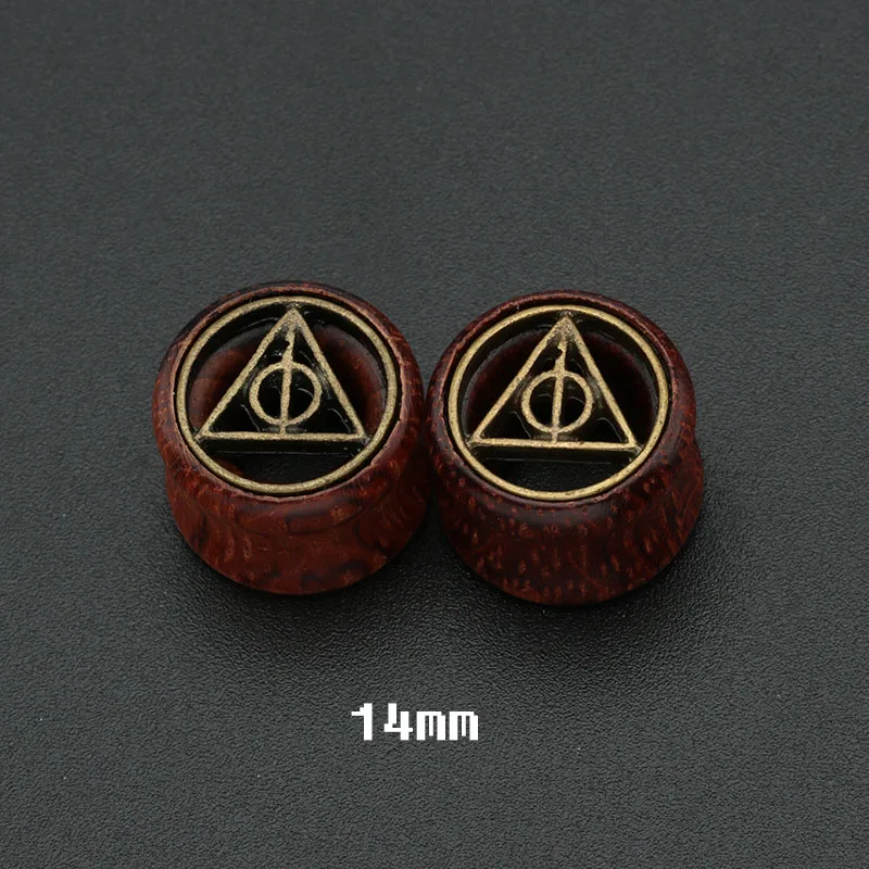 14mmx2pieces 2 шт деревянные беруши, тоннели плоти, треугольные ушные Датчики 8 мм-20 мм, полые ушные расширители растяжители, пирсинг, ювелирные изделия для мужчин и женщин - Metal color: 14mmx2pieces