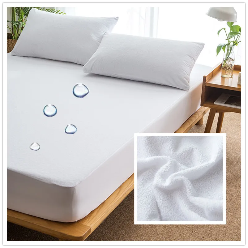 

Waterproof Bed Fitted Sheet Cotton Terry Fabric Waterproof Breathable Bed Sheet with Elastic White Terry Mattress Cover Sheet