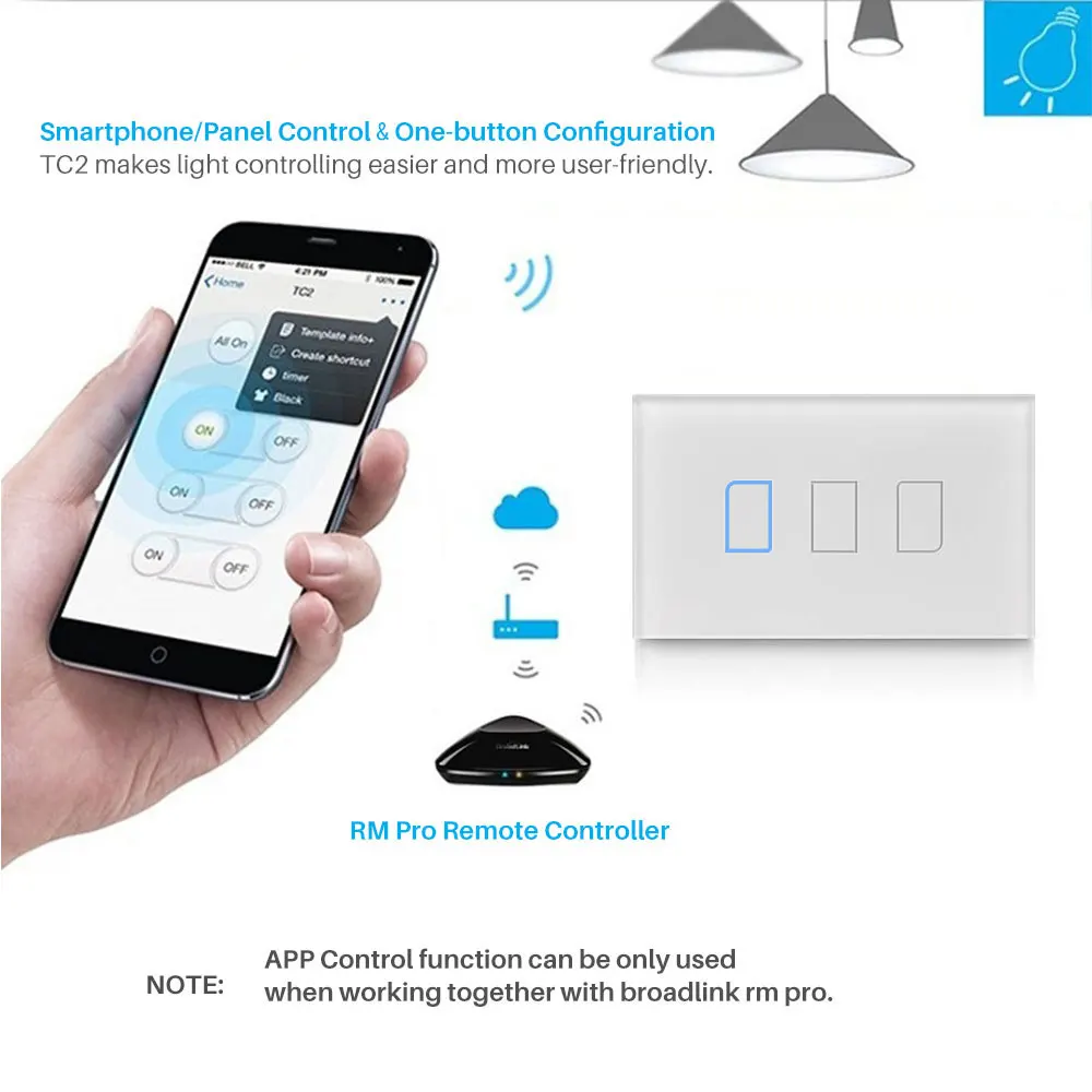 Broadlink TC2 US WiFi переключатель 170 240 В светодиодный сенсорный Панель Умный дом