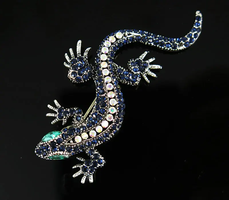 TianBo Стразы брошь ящерицы темно синего цвета тело зеленый глаз Gecko бижутерия