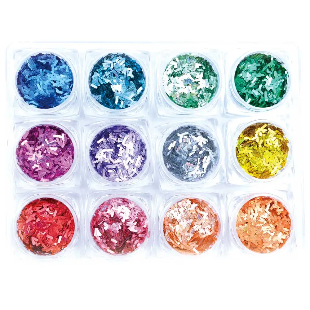 

1 Box 12 Color Glitter 3D Ultrathin Sequins With 4 Design Rectangle Heart and Cross Smiling face Round for Nail Art Decors