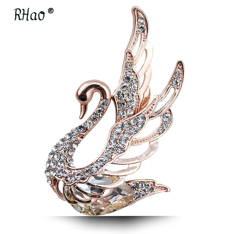Rhao прекрасный лебедь Броши Кристалл летающие Лебеди животных Броши для женщин платье для девочек прищепки для одежды для костюма Пряжка булавки ювелирные изделия