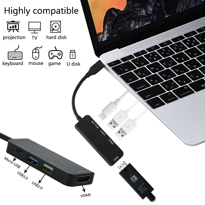 Концентратор Tpye C к Micro USB 3 0 2 HDMI Thunderbolt 4 порта сплиттер адаптер совместимый для