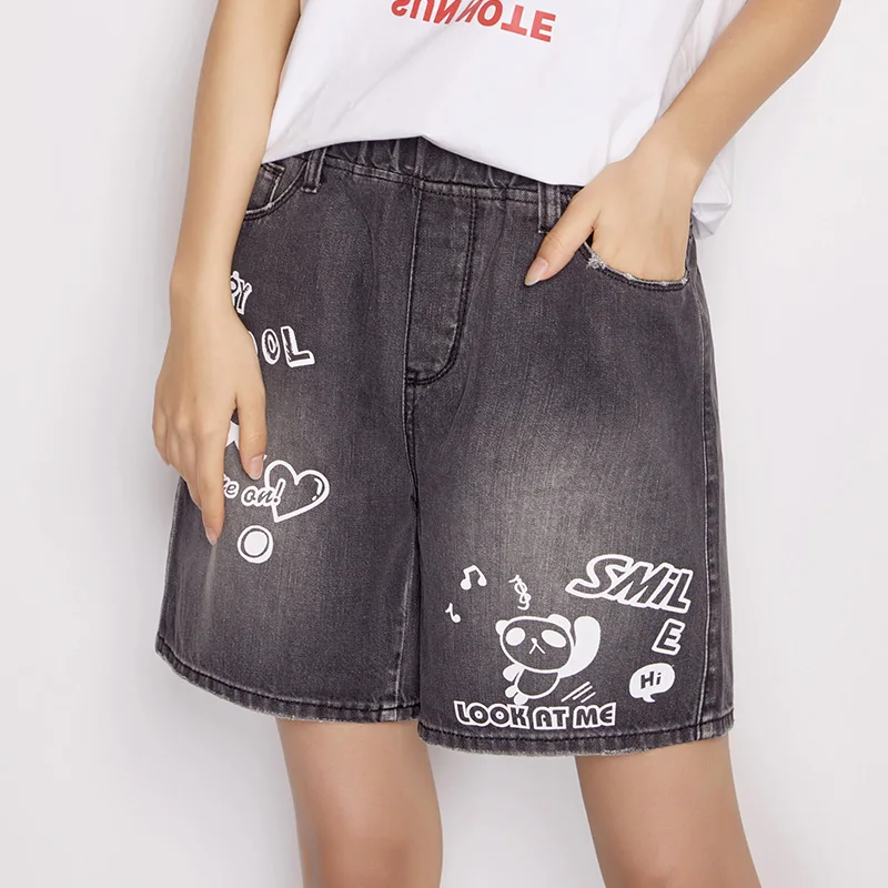 LEIJIJEANS Лето 2019 г. Письмо печати хлопок по колено Bleach High Street эластичный пояс