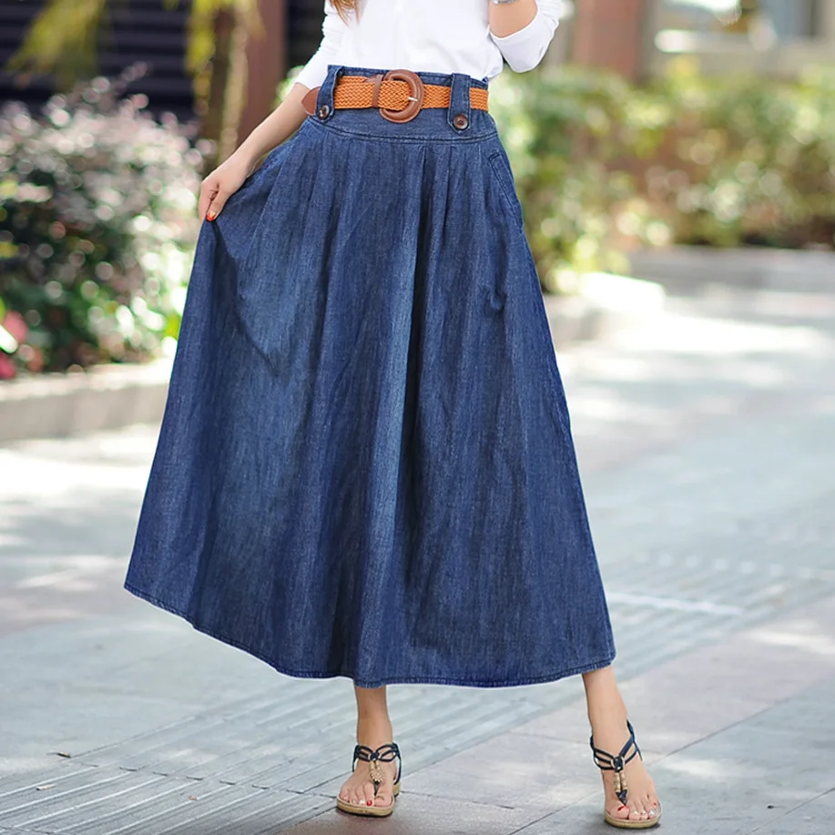 

2022 Summer New Arrival Long Jean Skirt Large Pendulum Loose Elegant Long Denim Skirt Women Free Shipping