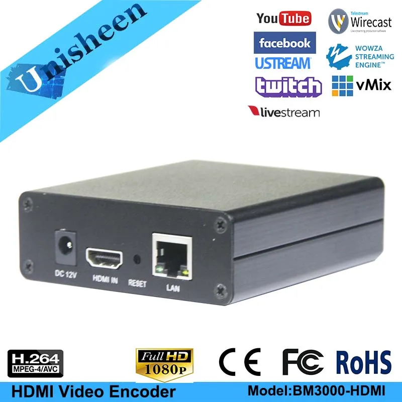 Unisheen H.264 Аудио Видео IPTV кодировщик HDMI 1080P передача Youtube Facebook Wowza в ip rtmp потоковое