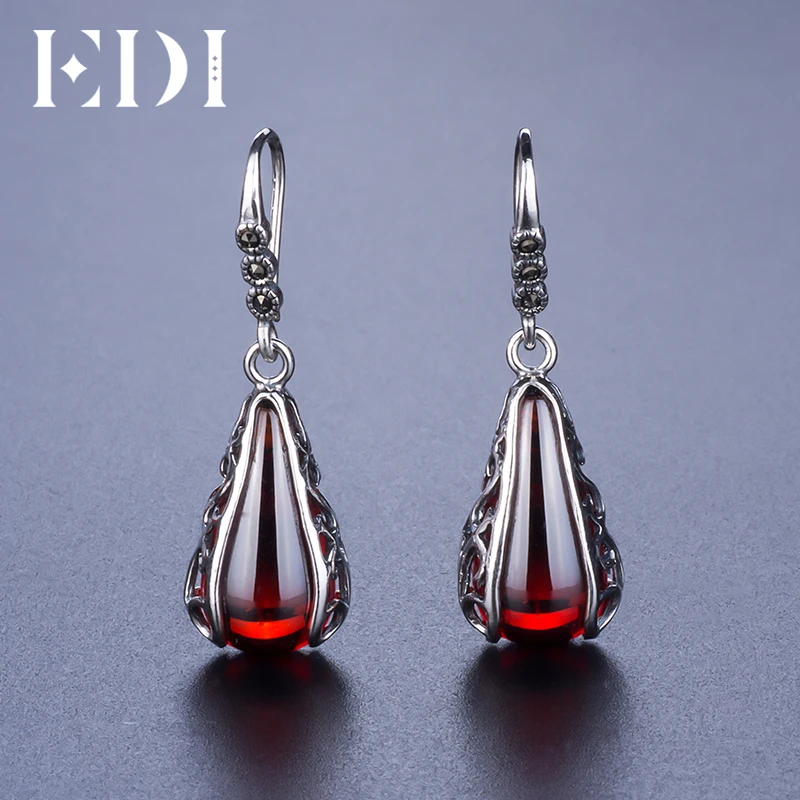 EDI Red Garnet шикарные серьги в форме капель Стиль Серебро 925 пробы ювелирные изделия для женщин