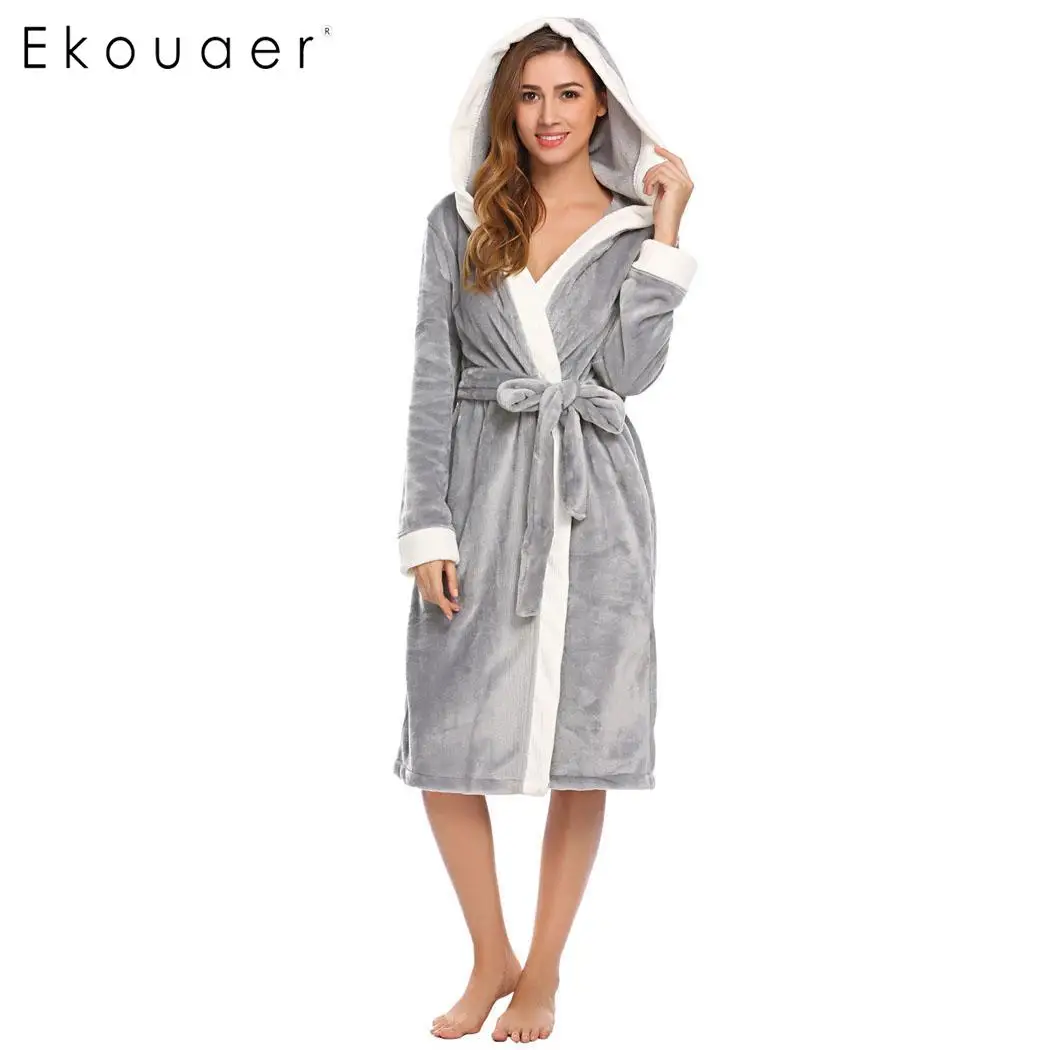 Ekouaer Женское ночное белье кимоно халат купальные халаты с капюшоном длинным