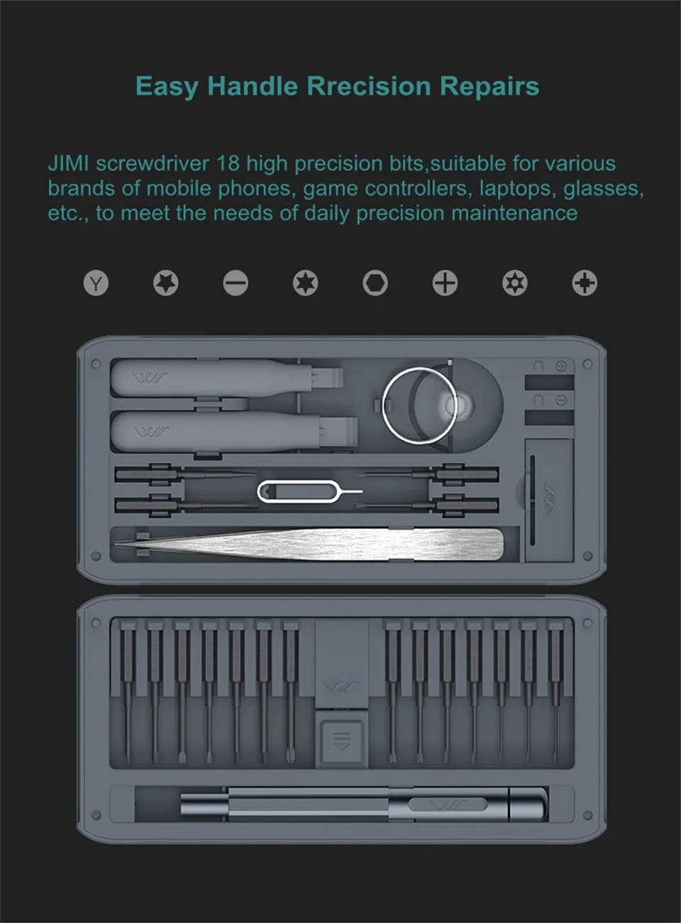Инструмент для ремонта планшета JIMI 26 в 1 многоцелевой Набор прецизионных отверток инструмент для ремонта DIY Набор отверток с пинцетом
