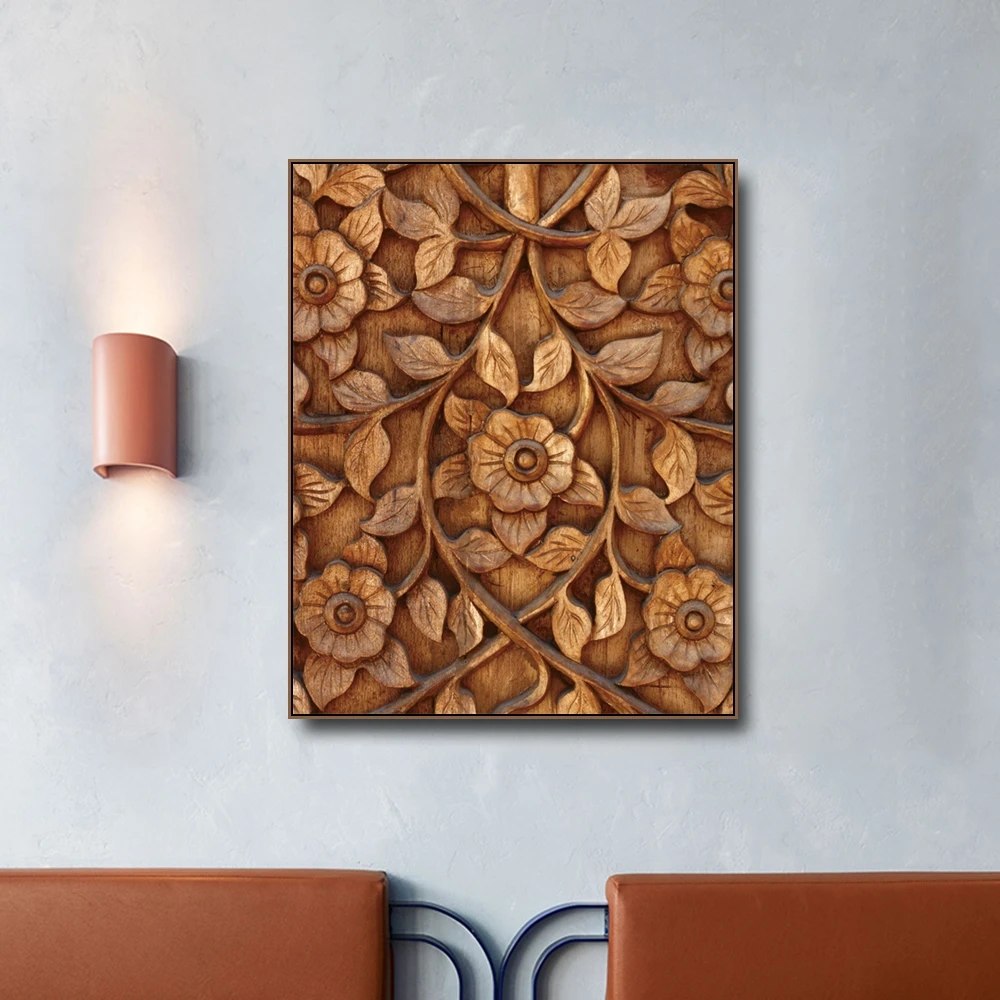Laeacco Canvas Calligraphy Painting Flower Wood Carving Buddhism Style Posters and Prints Wall Artwork Living Room Home Decor | Дом и сад