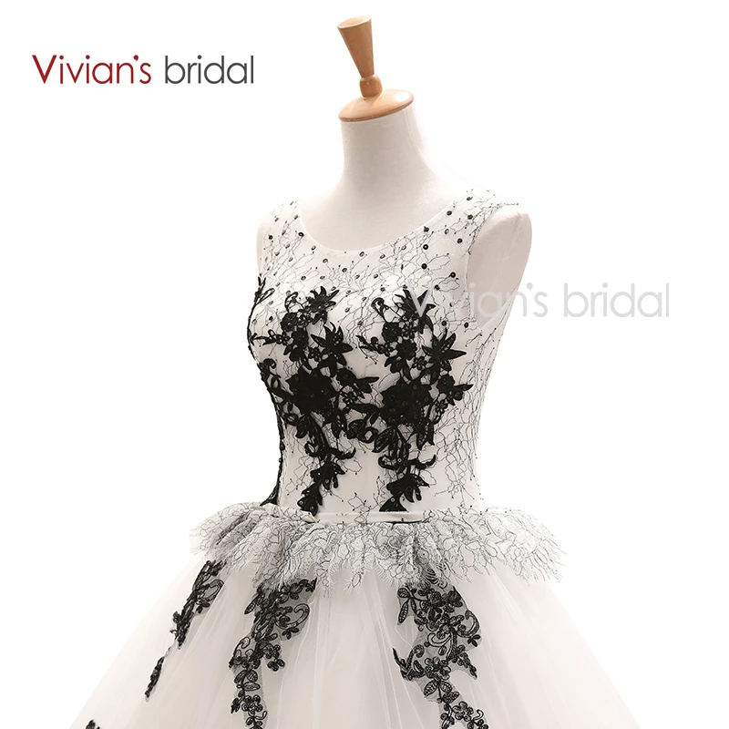 Vivian's Bridal Черное и белое свадебное платье бальное без рукавов с блестками из