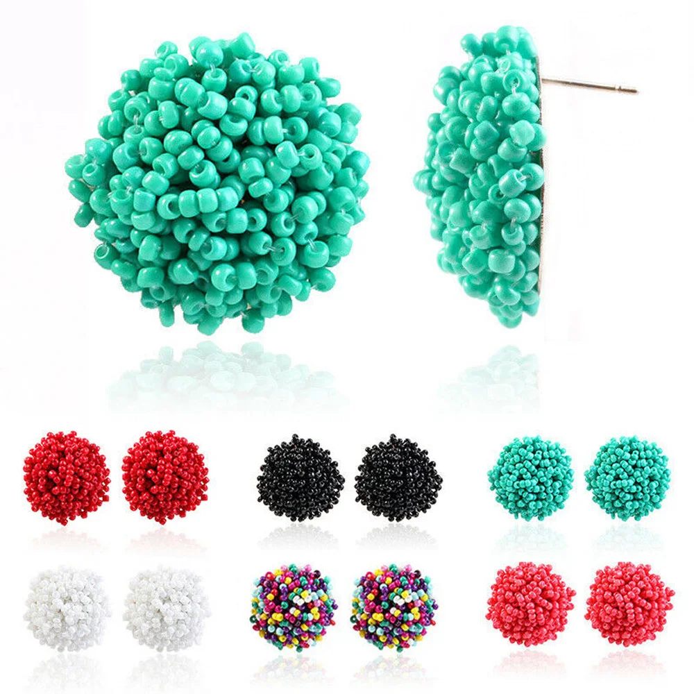 Простые разноцветные этнические полимерные серьги ручной работы из бисера