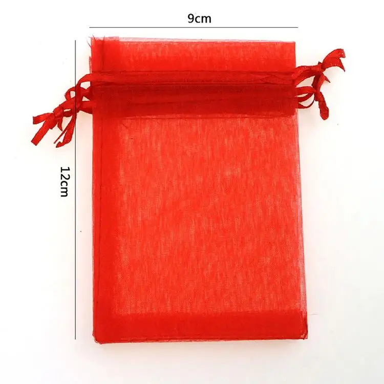 Органзовые ювелирные мешочки красного цвета 9х12 см недорого, тюль для подарков, оптом, с логотипом, печать на заказ, 100 штук в лоте.