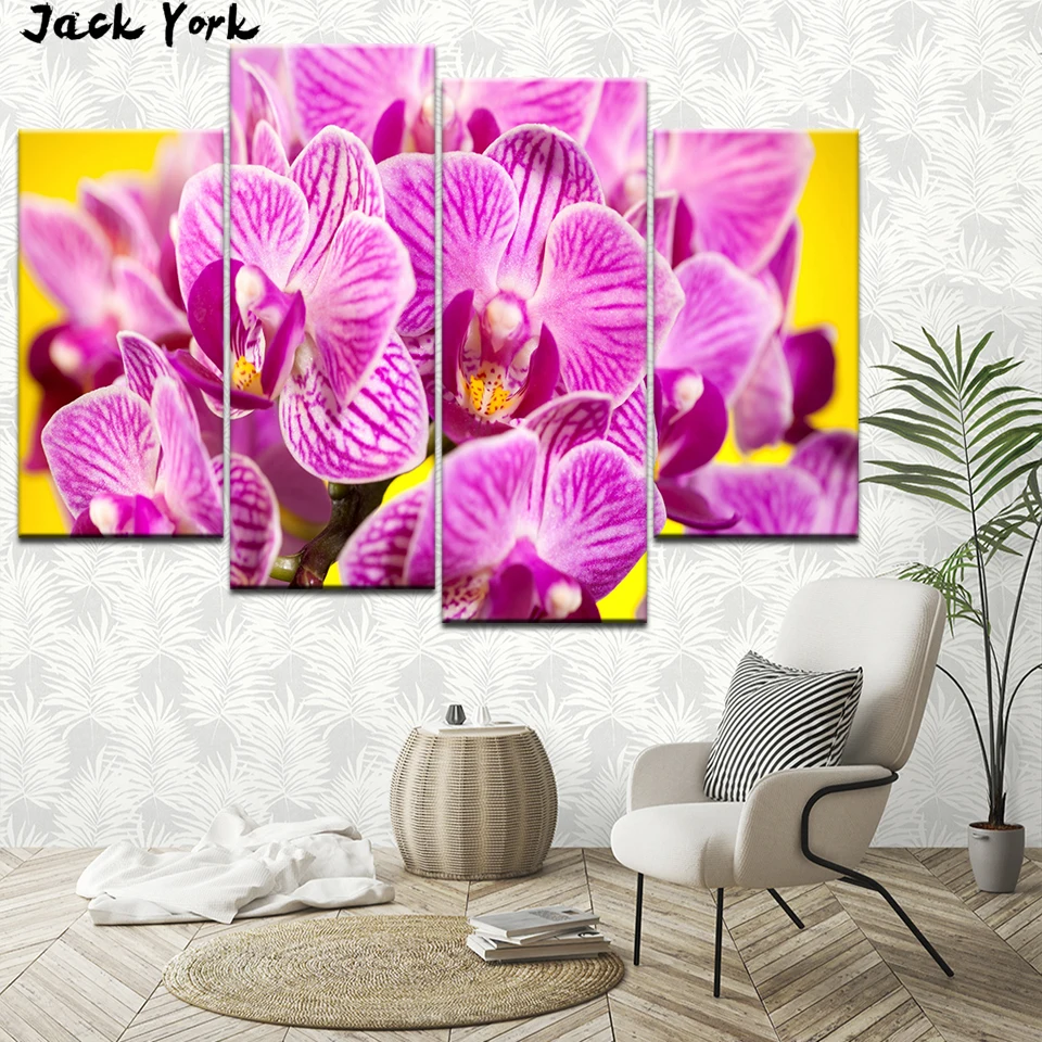 Canvas Painting orchid flower zen decor 4 Pieces Wall Art Modular Wallpapers Poster Print Home Decor free shipping | Дом и сад