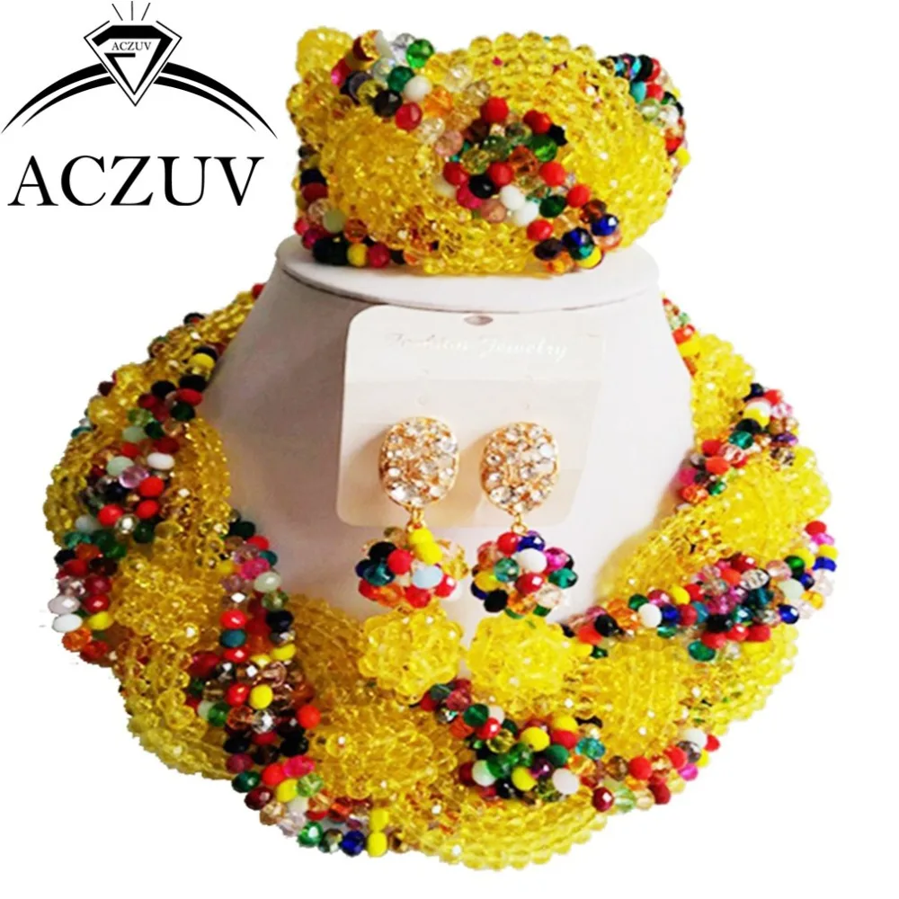 

African Beads Jewelry Set Yellow and Multicolor AN013