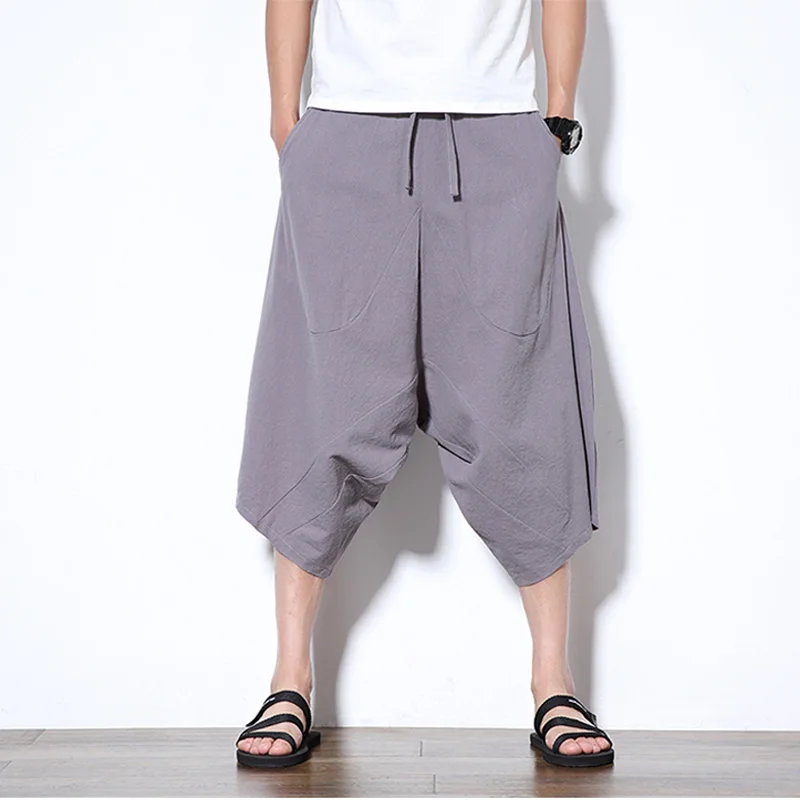 Модные мужские шаровары с широкой ластовицей свободные летние большие
