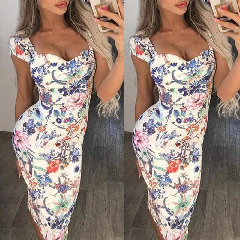 Женское богемное цветочное облегающее коктейльное платье для вечеринки Летний
