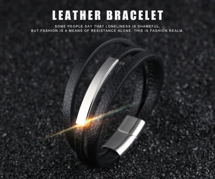 Модный Многослойный кожаный браслет с магнитной пряжкой из титана 316L мужские