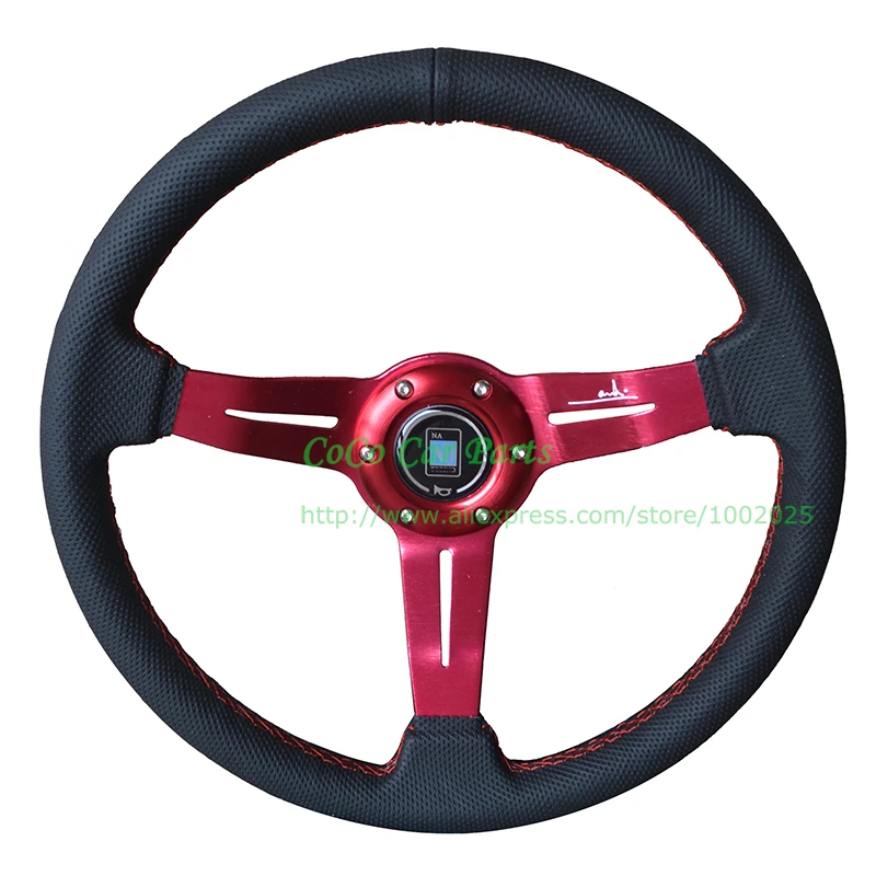 Черный ND Гоночный Руль Натуральной Кожи Спорт Рулевого Колеса Автомобиля |