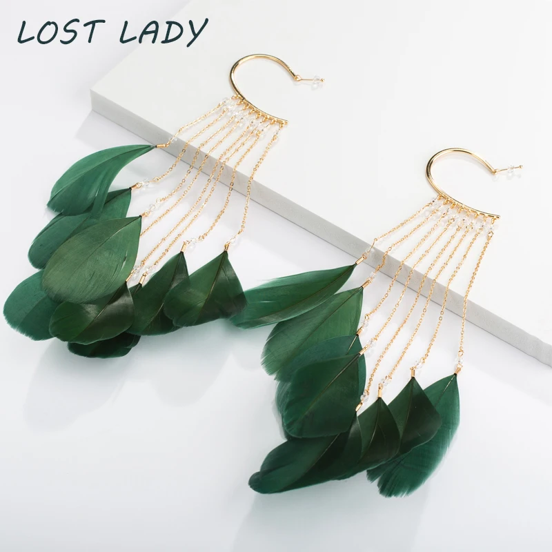Lost Lady 2018 Новое поступление винтажные богемные серьги-кисточки с перьями для