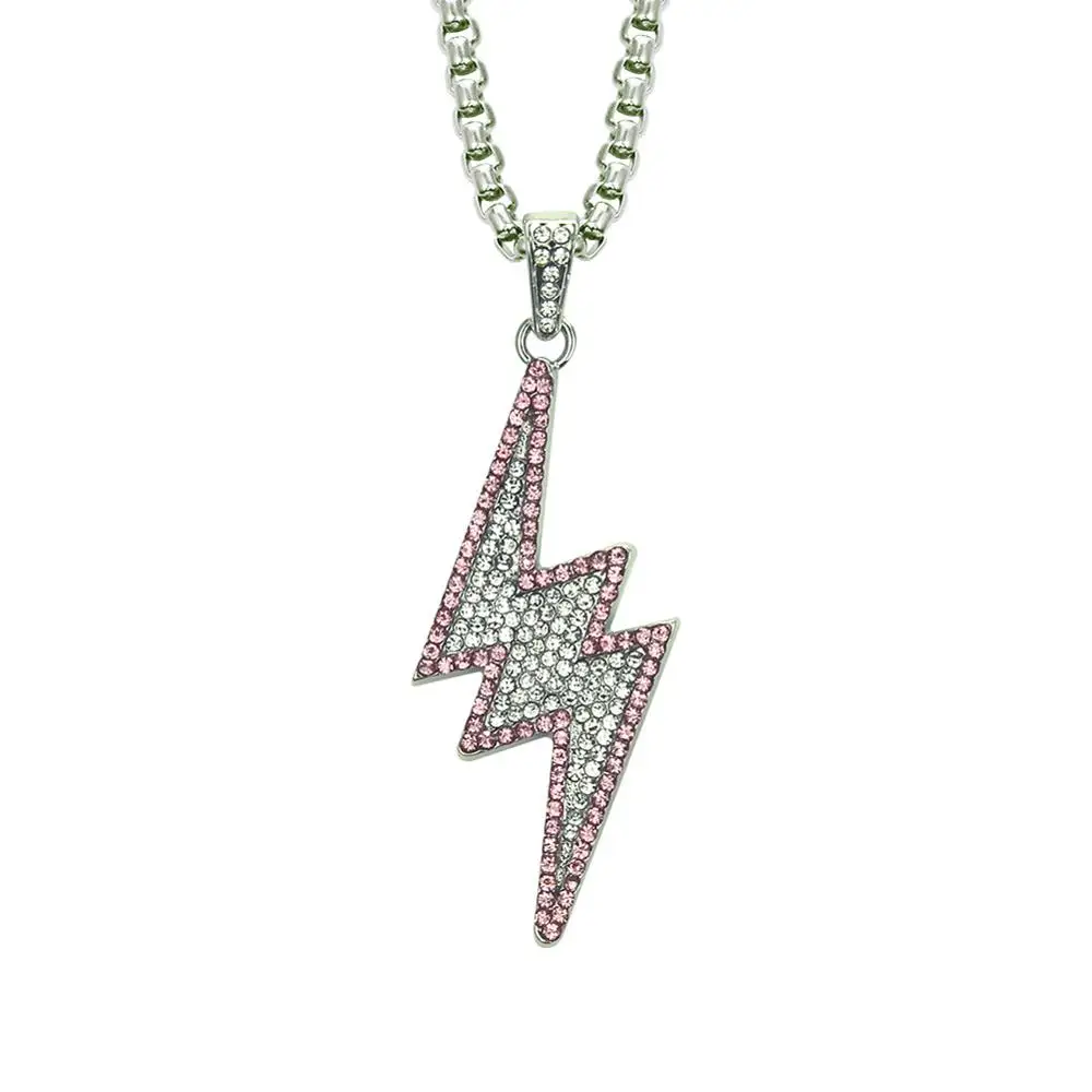 Хип-хоп AAA камень CZ Bling лед из золотой Цвет Lightning кулон ожерелья для Для мужчин Для женщин Jewelry с 30 дюймов площади Перл цепи - Окраска металла: Silver