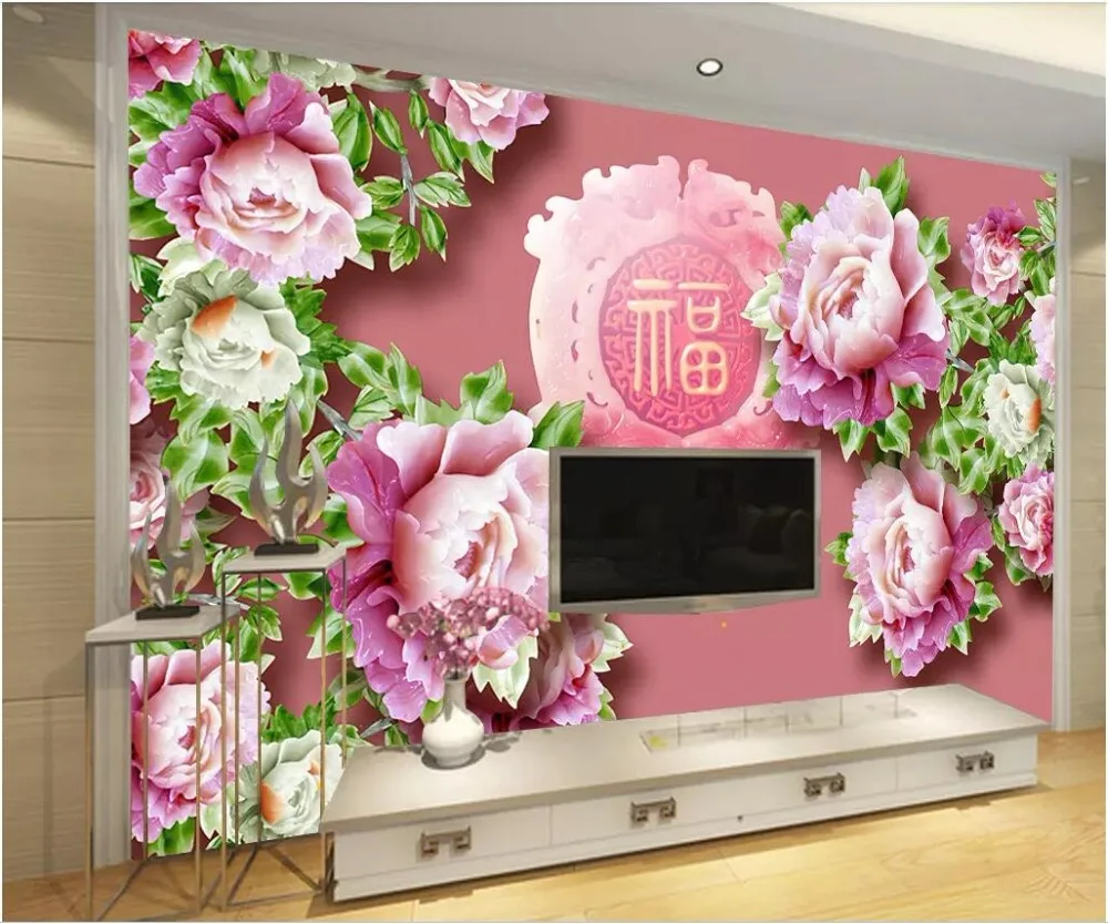 3d обои на заказ фотообои благословение пион цветок нефрит резьба домашний декор