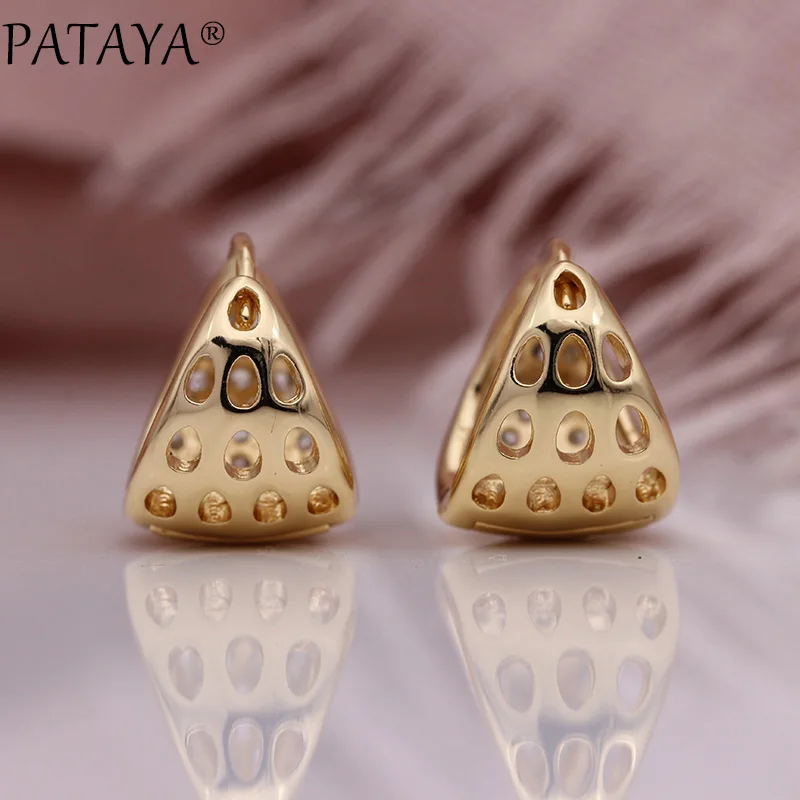 PATAYA, новинка, микро-воск, инкрустация, Роскошные серьги-капли, 585, розовое золото, натуральный циркон, треугольные круглые серьги для женщин, хорошее модное ювелирное изделие