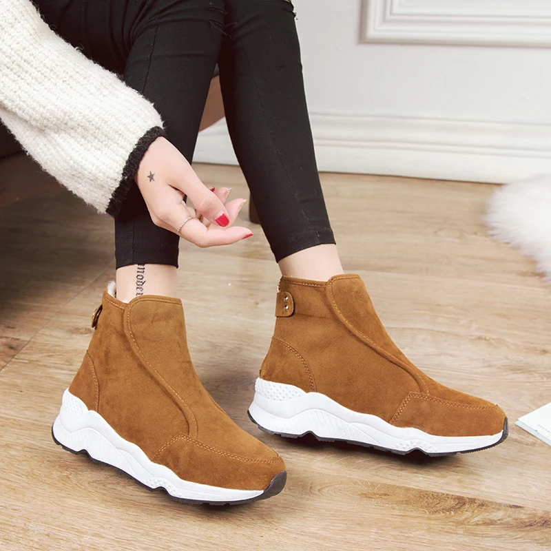 TESSFFEL новая зимняя обувь на плоской платформе Ботильоны Женская мода-slip Basic снега