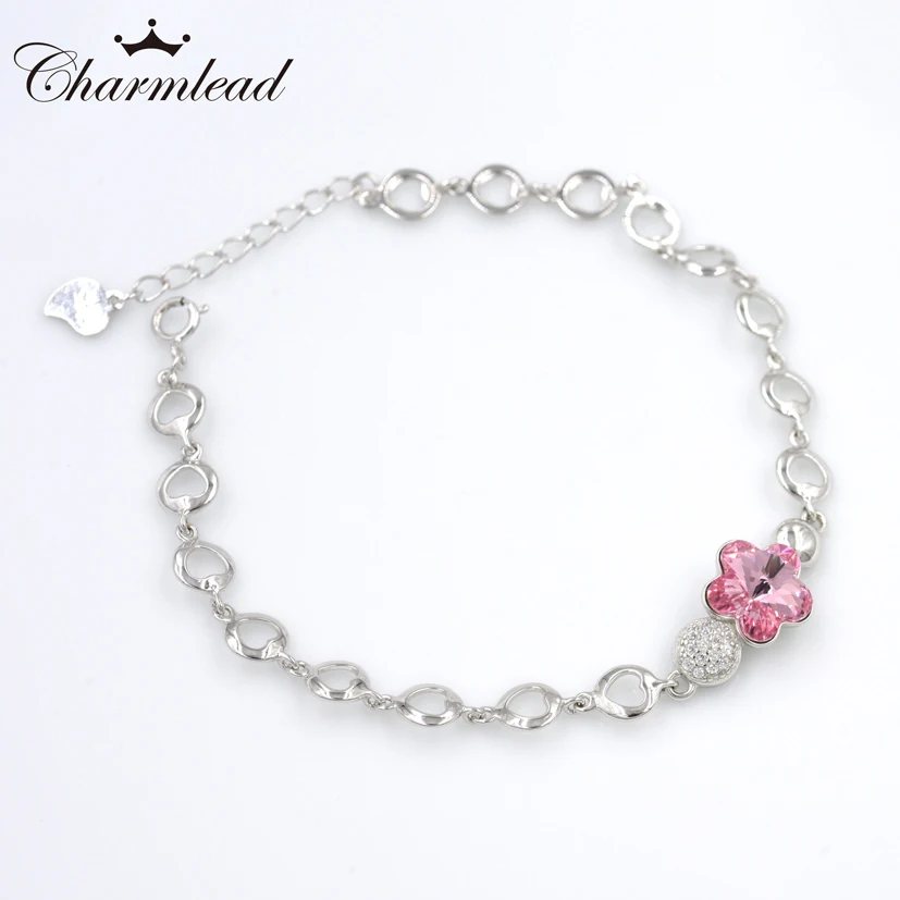 Женский браслет из серебра 2017 пробы с кристаллами и цветком сливы|bracelet jewelry|sterling