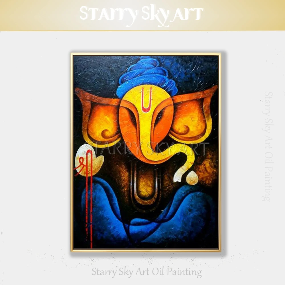 

Indian God Ganesh Art Picture Hand-painted Canvas Elephant Painting Abstract Modern Wall Art Painting Ganesh Portrait Painting