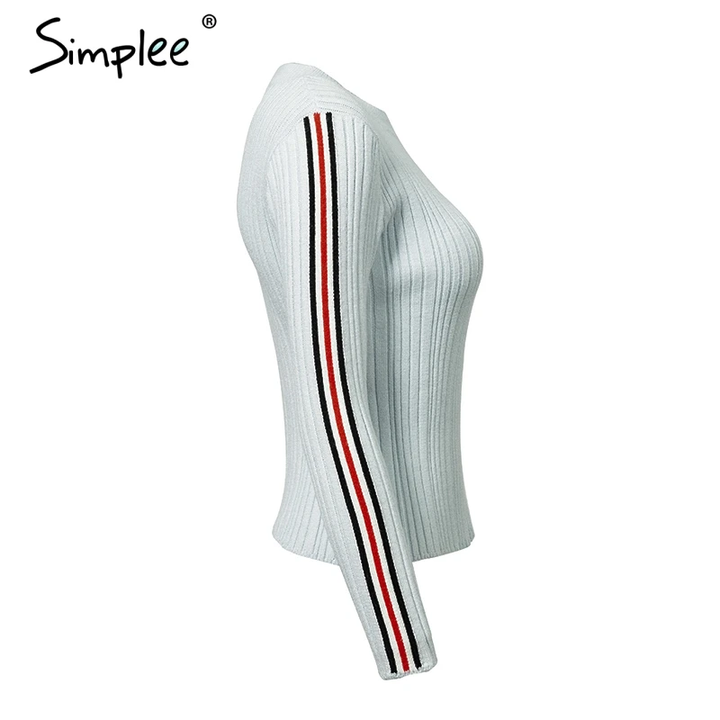 Simplee O neck stripe knitted sweater Women elegant slim fit pullover and sweaters 2018 New fashion autumn winter female jumpers | Женская