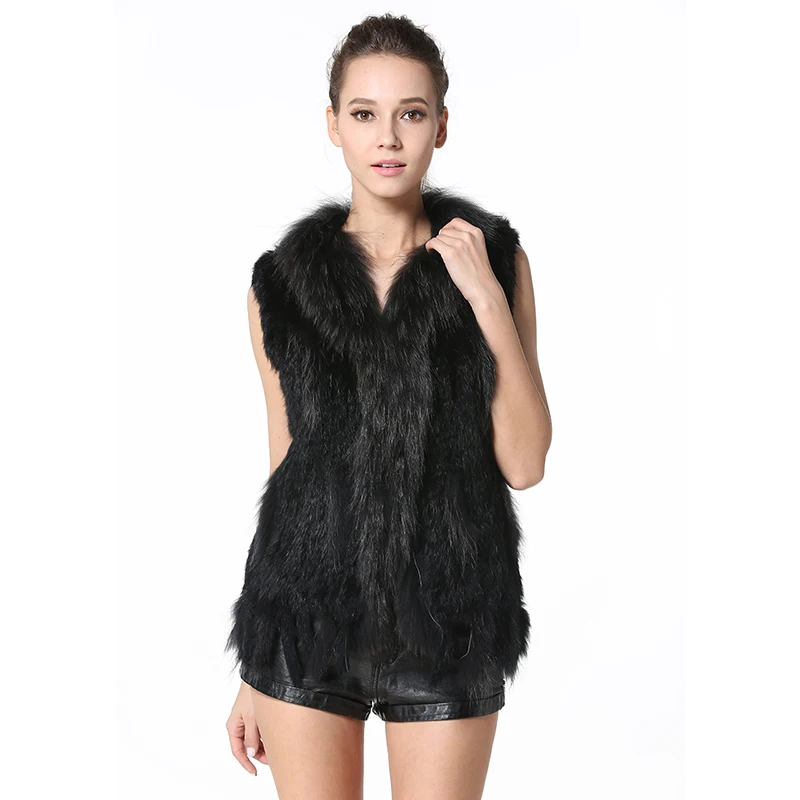 

IANLAN Womens Rabbit Fur Vests Ladies Real Raccoon Fur Waistcoat Casual Gilets Standard Size IL00001