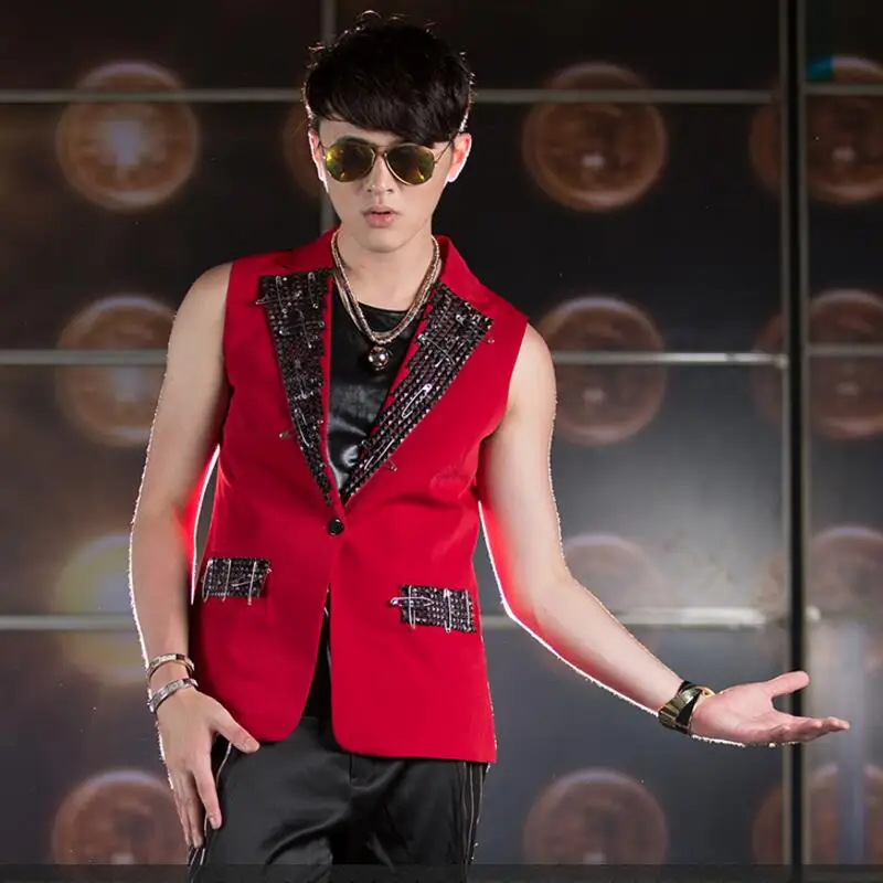 Мужская одежда Lager жилет с заклепками ночной клуб сценические костюмы Размеры S