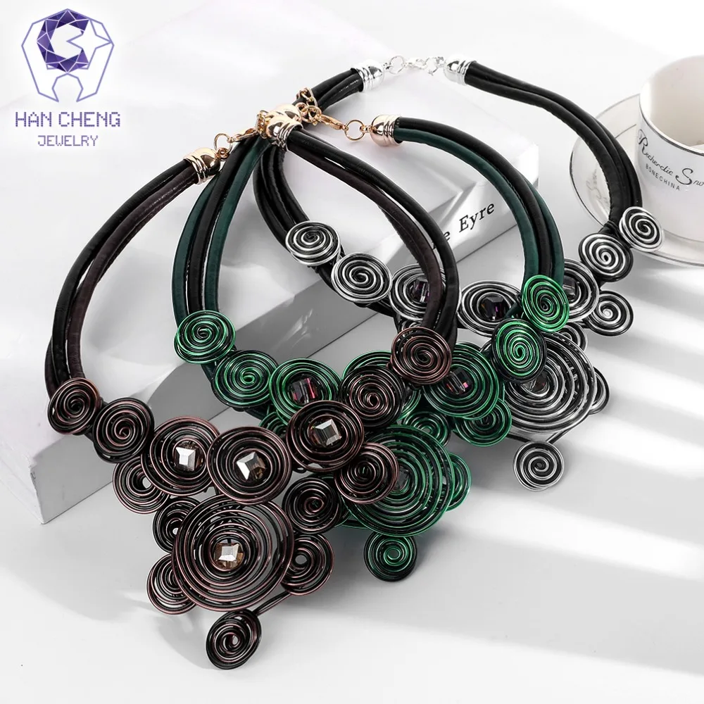 Женское ожерелье ручной работы HanCheng из кожи с цветным кристаллом|Колье| |