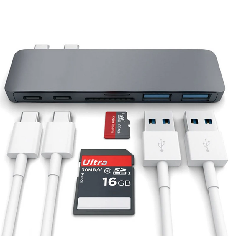 6 в 1 USB C Hub Type TF Micro SD Card Reader Type-C to USB3.0 с USB-C зарядным устройством PD для MacBook Pro 13 &quot15"