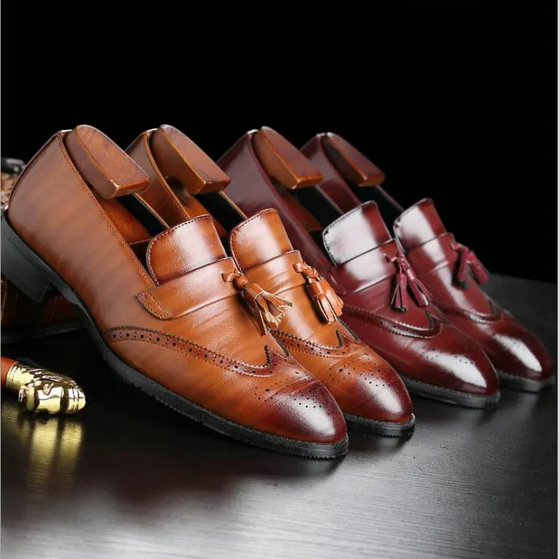New Autumn Fashion High Quality Men's brogue Flats Retro Carved loafers Dress Business Men Casual Tassels Leather Shoes OO-51 | Обувь