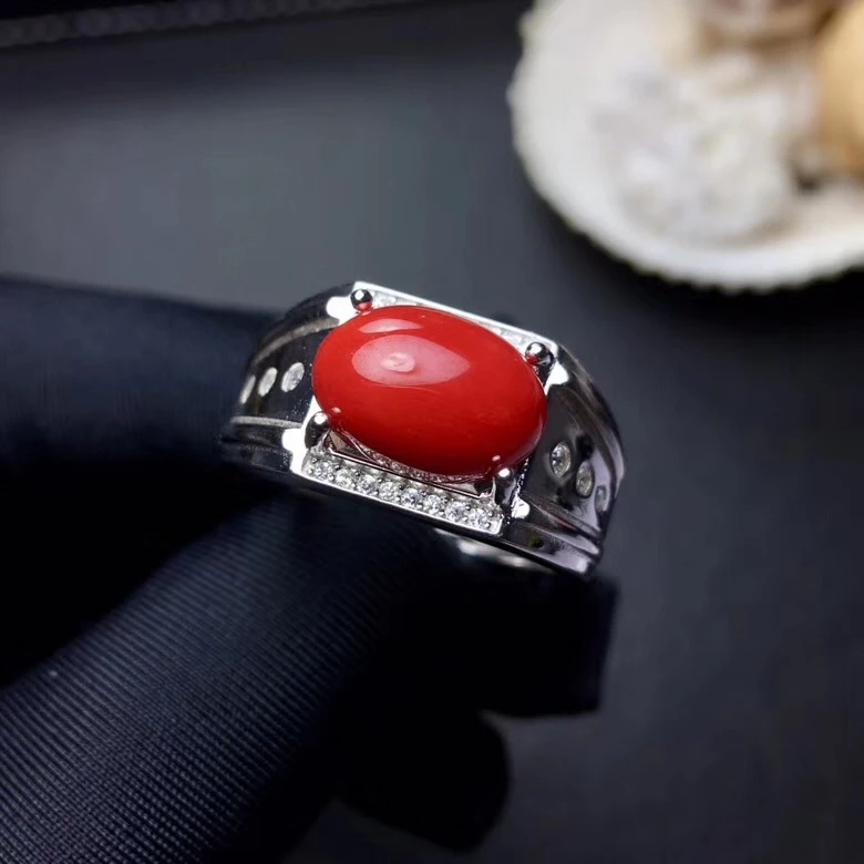 Кольцо из серебра 925 пробы с натуральным красным кораллом | Украшения и