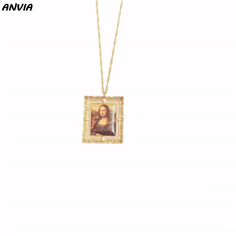 Подвеска-ожерелье для женщин Mona Lisa Chain ретро сплав рамка квадратное искусство известная картина европейский дизайн заявление друзья подарки - Окраска металла: 2