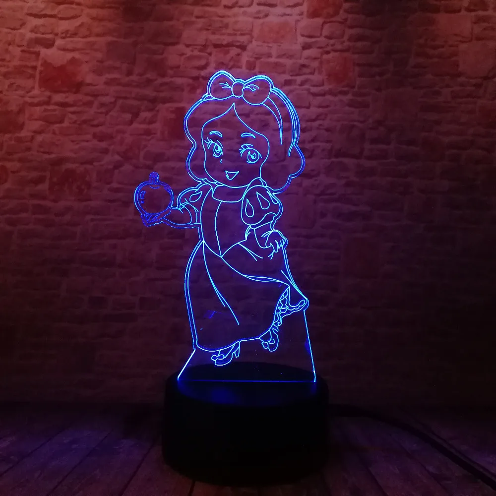 3D модная лампада Принцесса Белоснежка Иллюзия ночник lLight RGB 7 цветов Изменение LED
