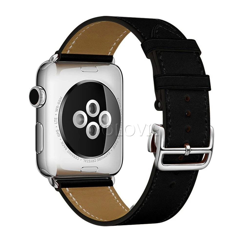 Ремешок Yolovie из натуральной кожи для Apple Watch 40 мм 44 металлический браслет с пряжкой