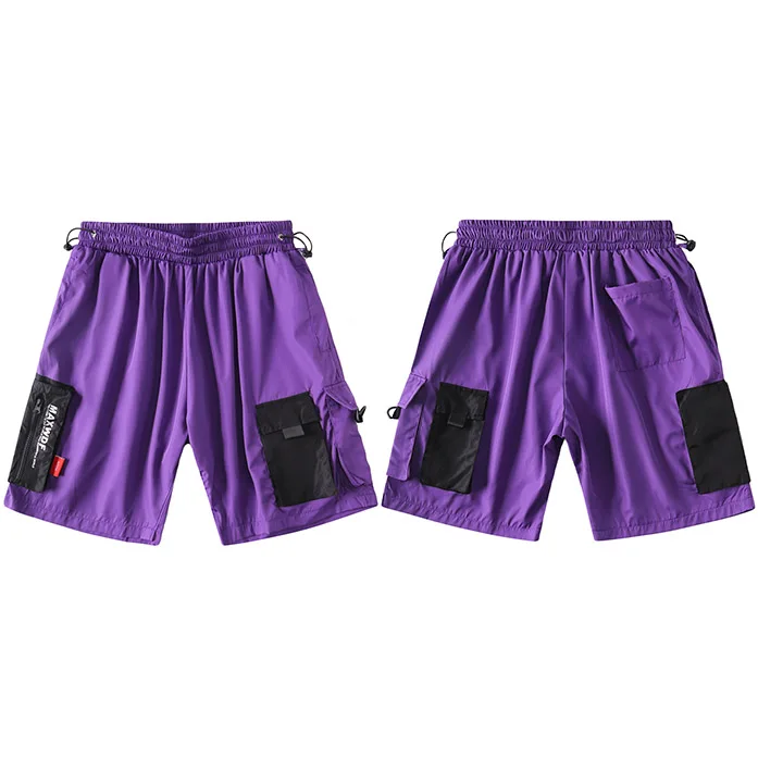 A61B0421 Purple Шорты в стиле хип-хоп, уличная одежда для мужчин, Харадзюку, шорты для бега, летние свободные спортивные шорты, брюки-карго, на молнии, с карманами, хлопковые, повседневные - Цвет: A61B0421 Purple