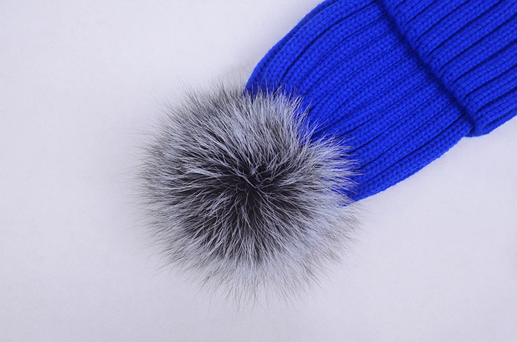 10 шт./лот недорогая вязаная шапка со съемным натуральным мехом чернобурки