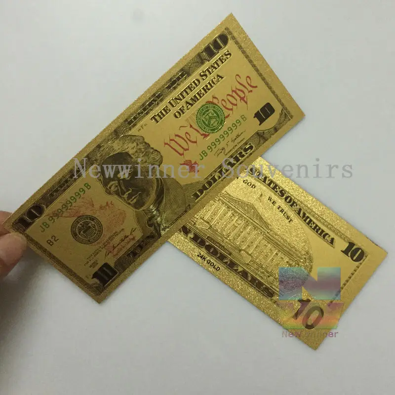 10 шт./лот американский банк долларов США купюры Золотая фольга бумага для банкнот