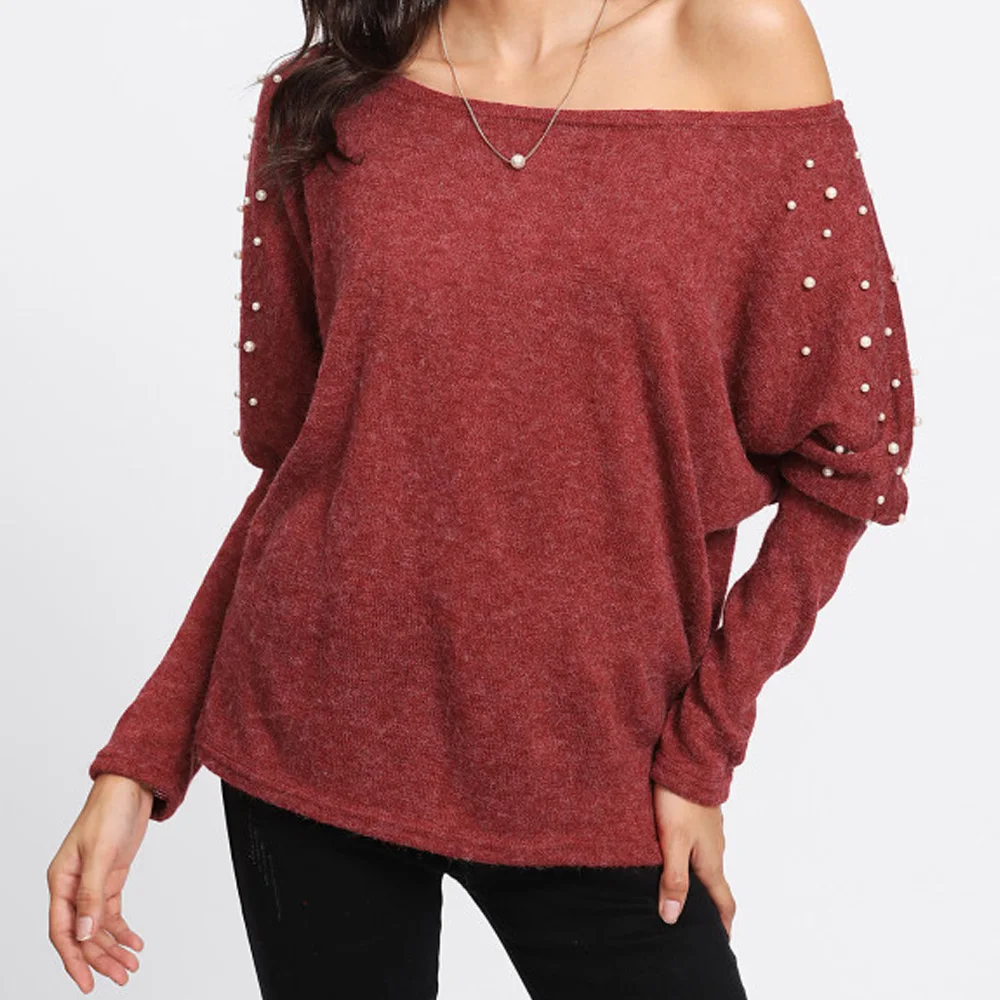 Kenancy Elegant Pearl Sweater Casual Loose Women O-Neck Long Sleeve Knitted Pullovers Autumn Female Jumper Streetwear Pull Femme | Женская