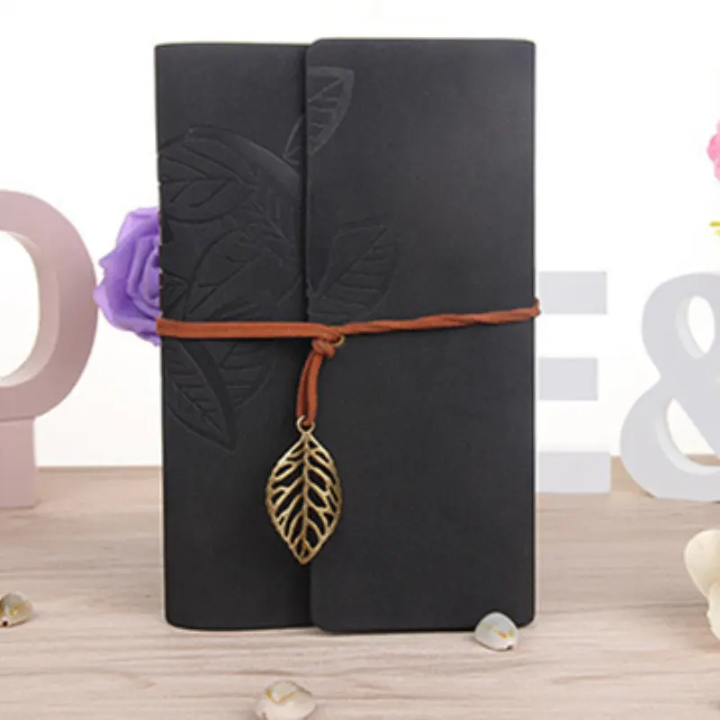black Leather Blank Spiral Notebook Diary Notepad Vintage PU Leather Note Book Creative Leather Cover Ring Binder Kraft Paper Notepad - Цвет: black